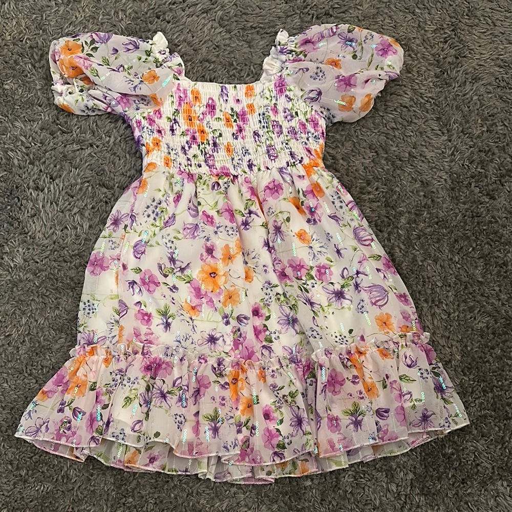 Floral Kids Dress with Puff Sleeves